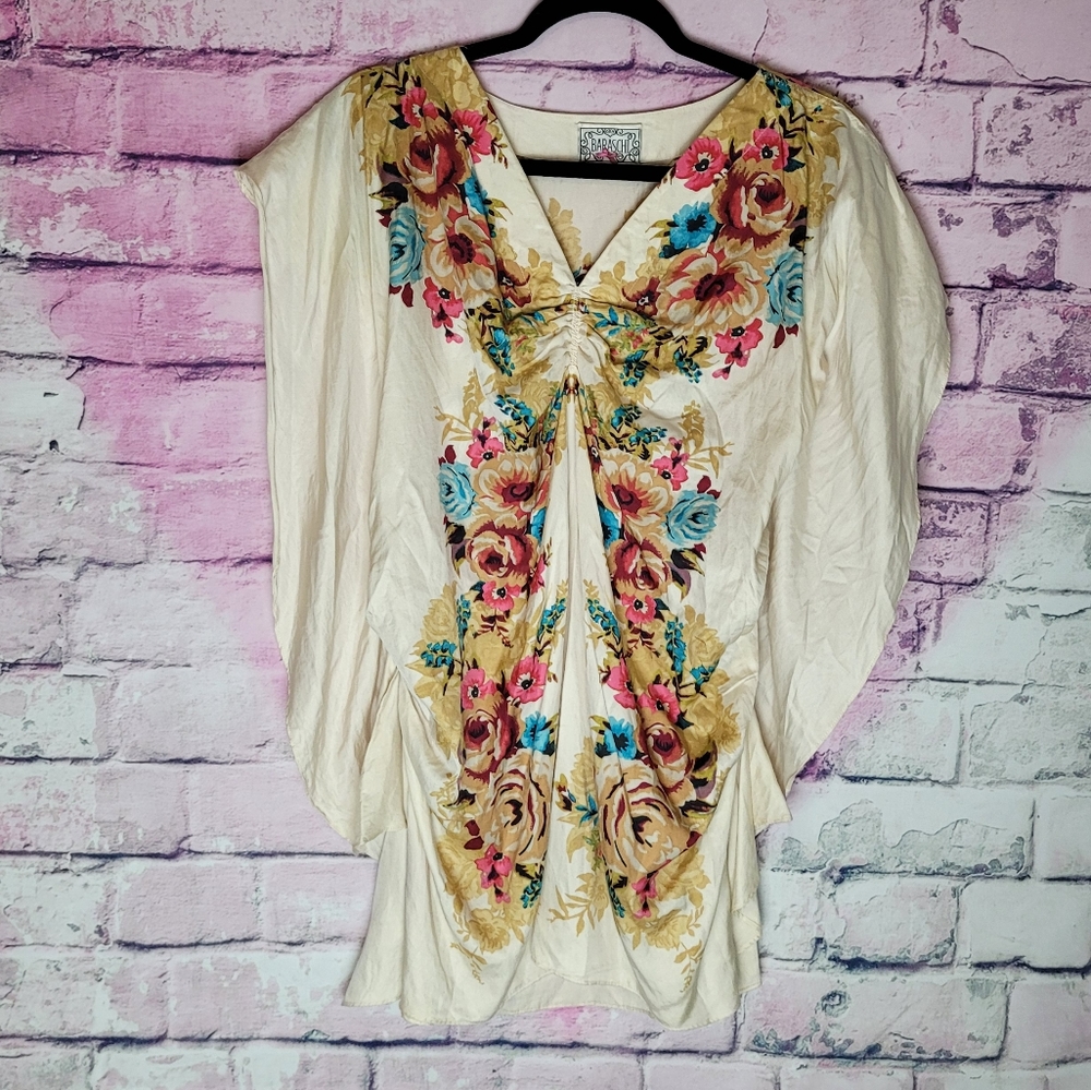 ANTHROPOLOGIE BARASCHI YOANA SILK BLEND FLORAL TUNIC BLOUSE XS